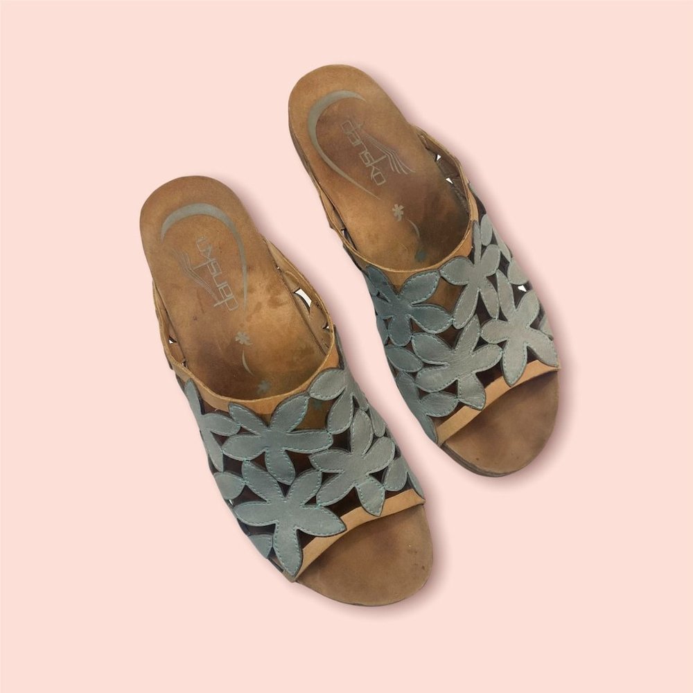 Dansko Clarissa Floral Sandals Cutouts Leather Slip On EURO 39